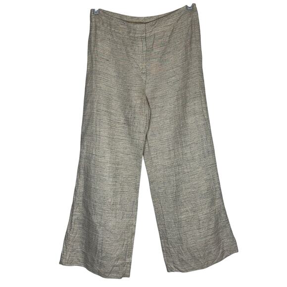 Oscar De La Renta Linen Silk Tan Slacks Pants Womens 10 Wide Leg Brown Tweed - Picture 1 of 8